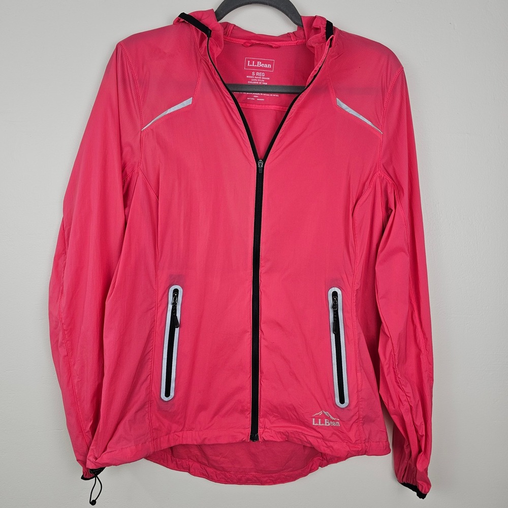 L.L. Bean Windbreaker Women S Pink Hooded Full Zip Reflective Athletic‎
